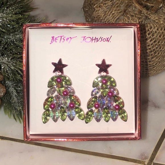 🎄NWT🎄 Betsey Johnson Crystal Christmas Tree Earrings - Picture 6 of 7